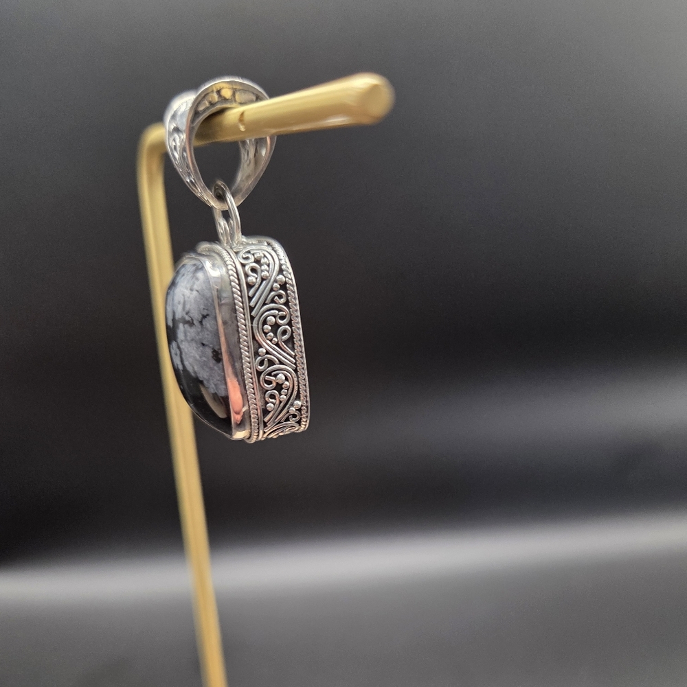Sterling Silver Snowflake Obsidian Pendant - Picture 2 of 6